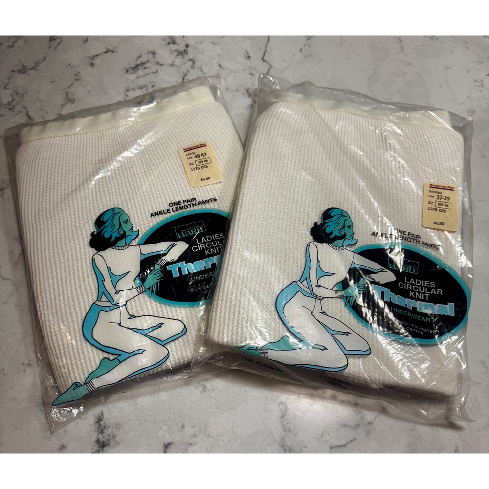 Set of 2 Vtg Montgomery Ward's "Thermanit" Ladies' Thermal Underwear Sz M & L